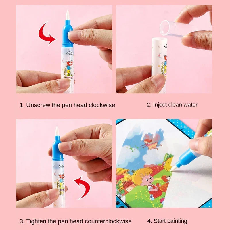 Magic Water Book Reusable Coloring Water Book With Pen