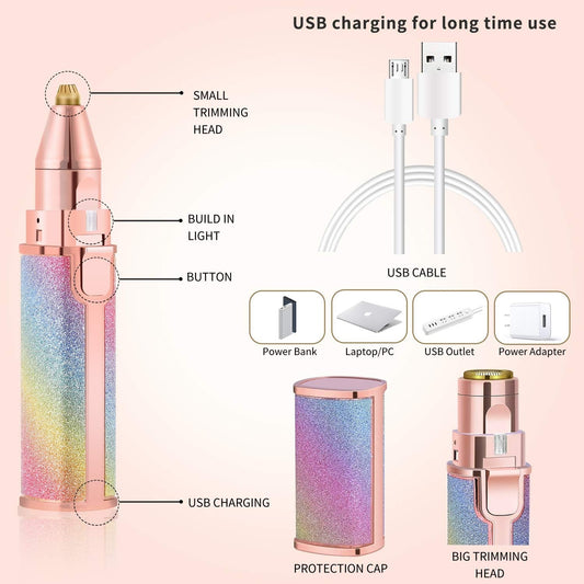 2‑in‑1 Electric Eyebrow Trimmer & Facial Hair Remover for Women - Compact & Rechargeable
