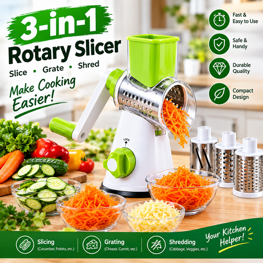 3-in-1 Rotary Drum Vegetable Grater & Slicer