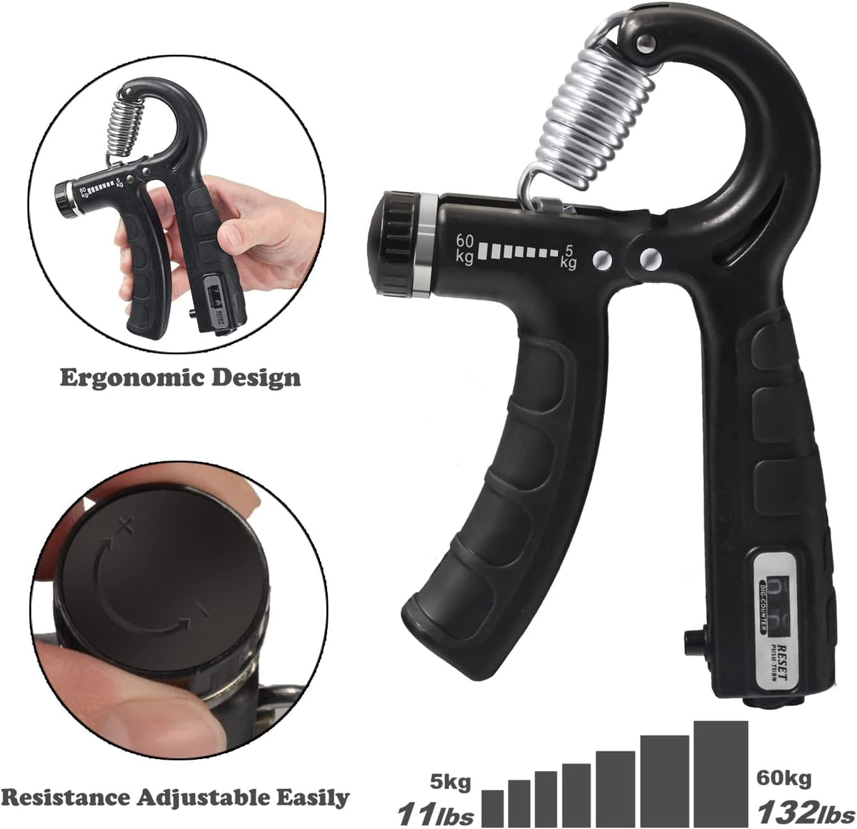 Adjustable Hand Gripper with Counter| 10–60KG Grip Strength Trainer