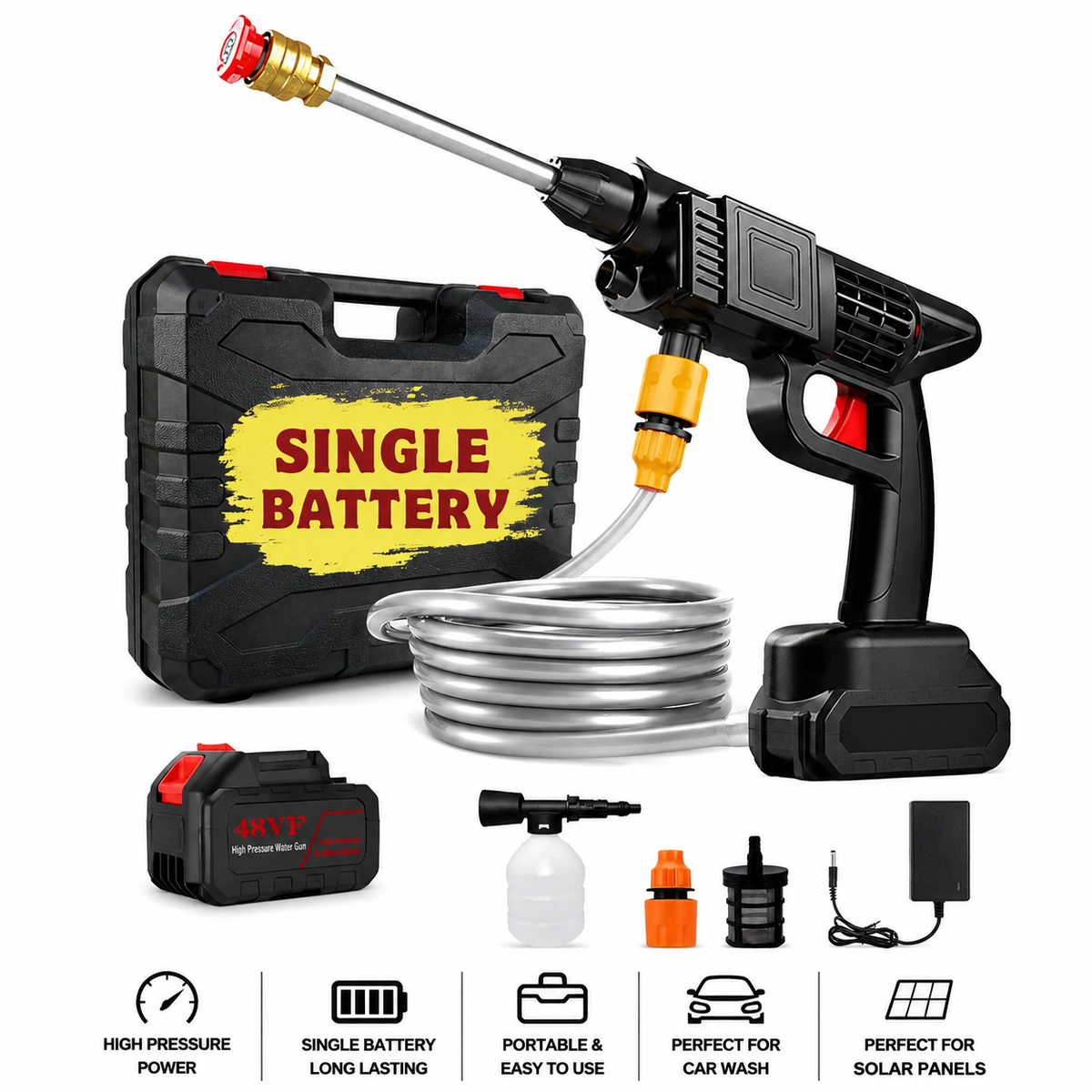 Premium Rechargeable High Pressure Washer Gun – Car, Solar & Home Cleaning
