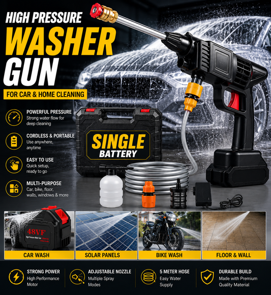 Premium Rechargeable High Pressure Washer Gun – Car, Solar & Home Cleaning