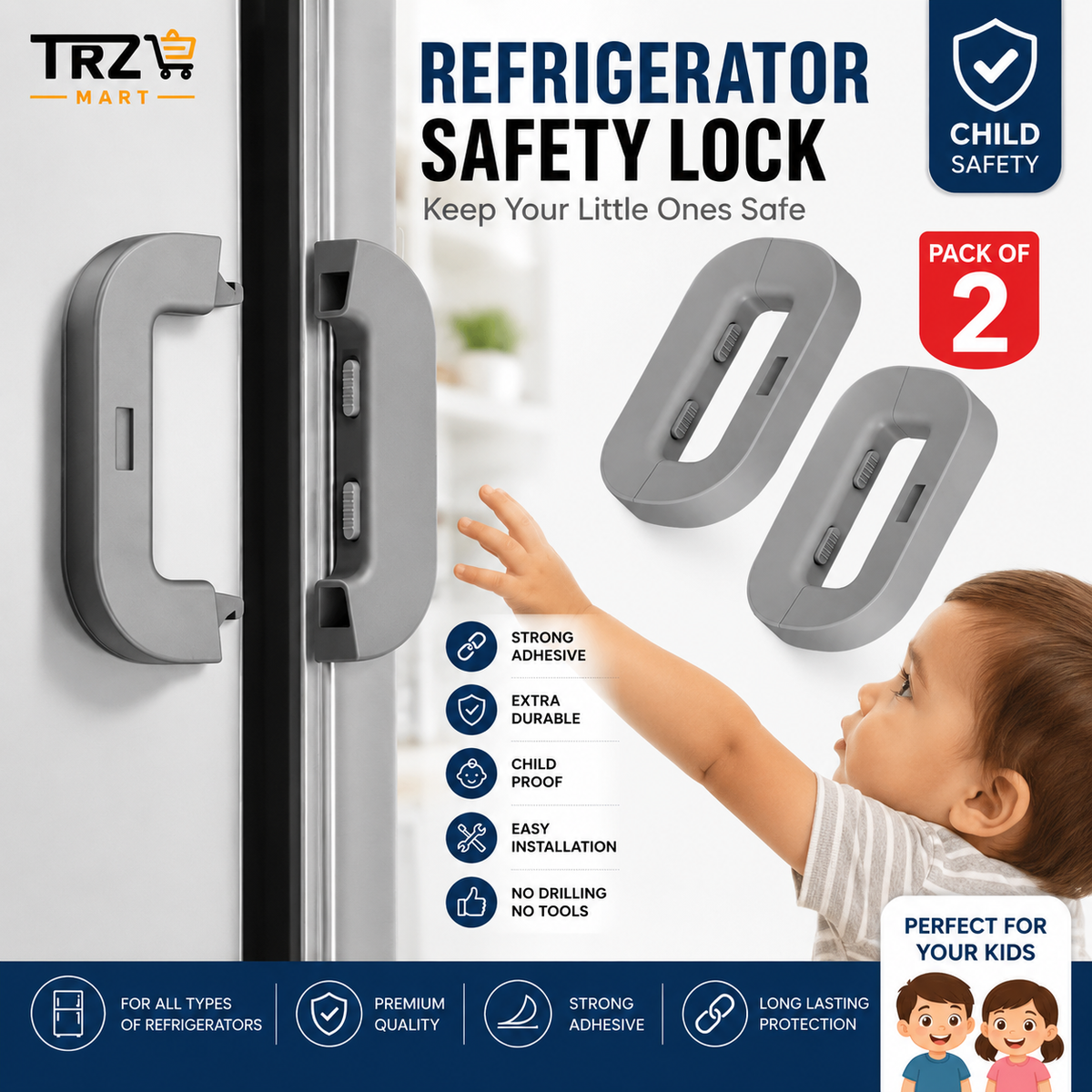 Refrigerator Child Safety Lock – Strong Adhesive Fridge Lock