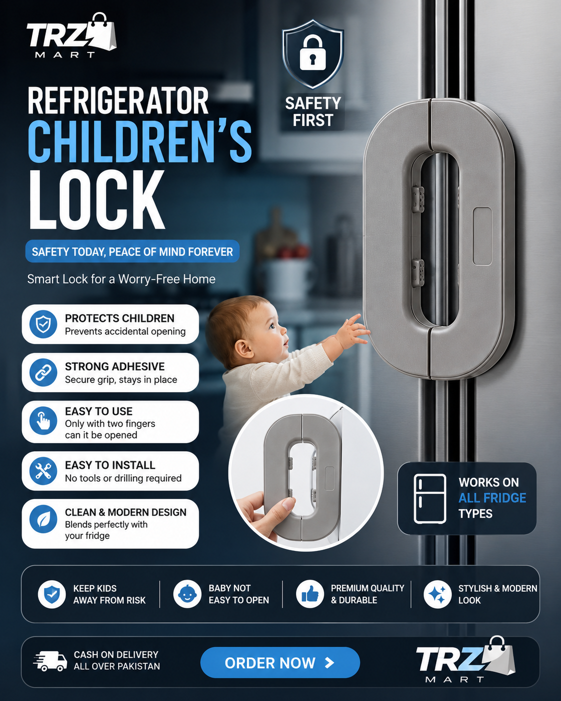 Refrigerator Child Safety Lock – Strong Adhesive Fridge Lock