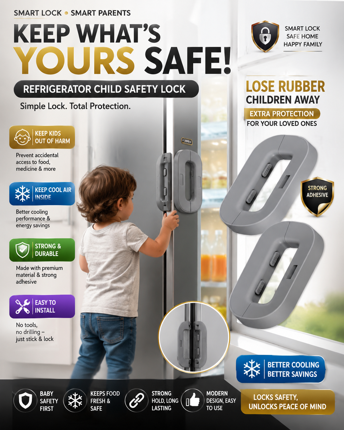 Refrigerator Child Safety Lock – Strong Adhesive Fridge Lock